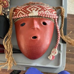Handcrafted Red Mask with Woven Accents